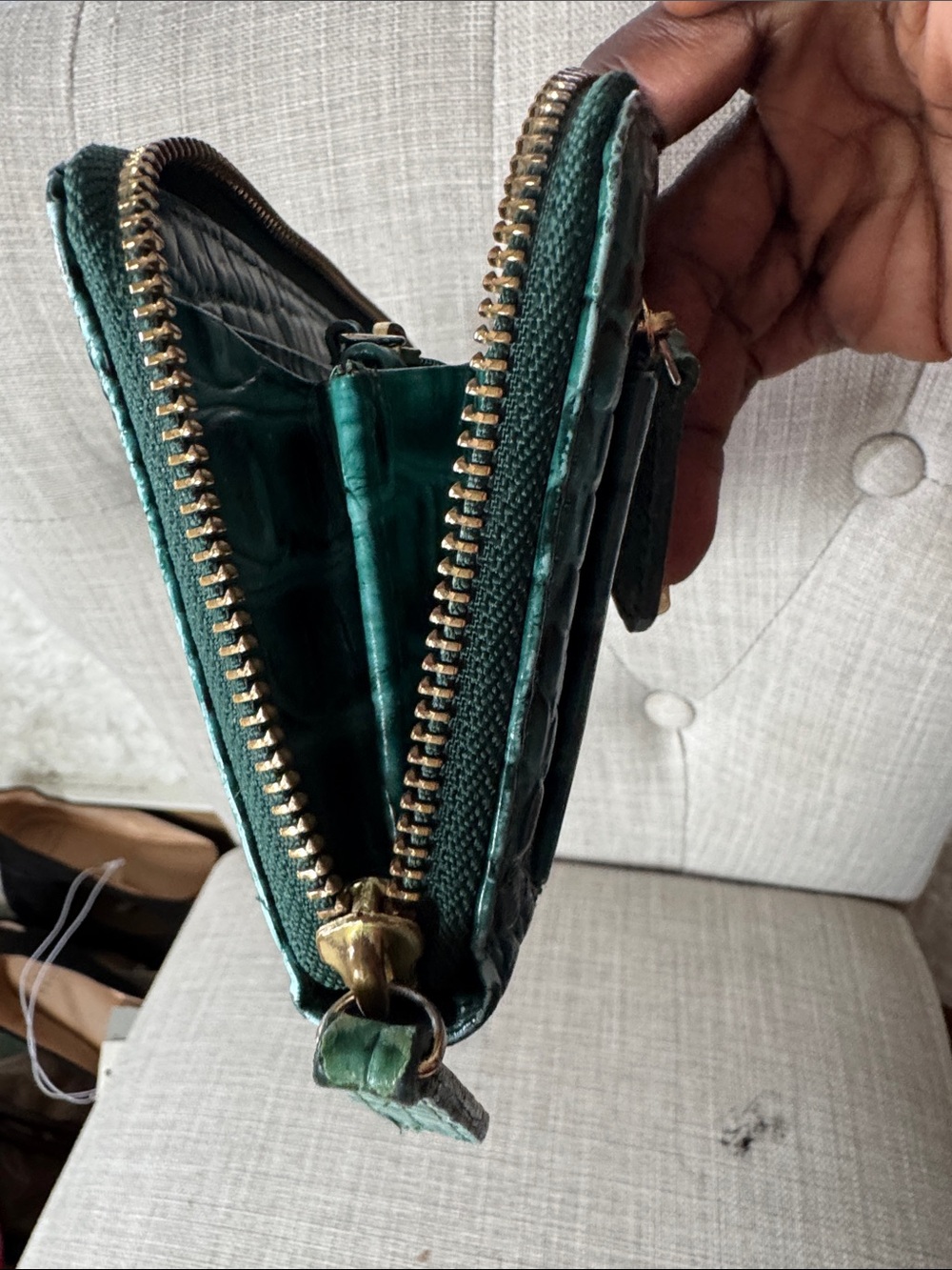 Brahmin Emerald Green Croc-Embossed Zip Wallet - Picture 5 of 5